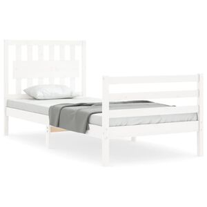vidaXL Estrutura cama de solteiro c/ cabeceira madeira maci&ccedil;a branco
