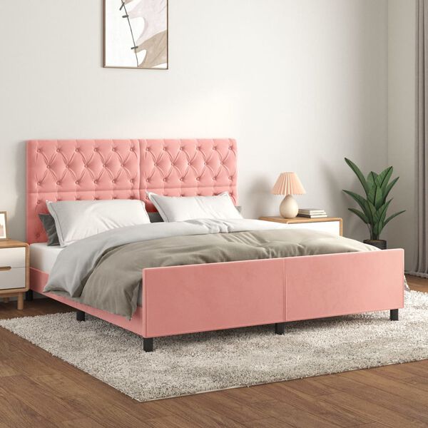 vidaXL Estrutura de cama c/ cabeceira 160x200 cm veludo rosa
