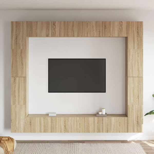 vidaXL 8pcs conjunto m&oacute;veis de TV derivados de madeira carvalho sonoma