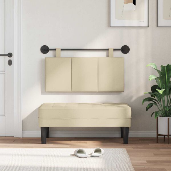 vidaXL Cabeceira Suspensa Riscas Creme 100 x 55 x 5 cm tecido