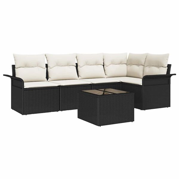 vidaXL Conjunto de Sof&aacute; de Jardim 6 pcs Preto Rattan Sint&eacute;tico