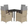 vidaXL 5pcs conj. jantar jardim c/ almofad&otilde;es vime PE bege misturado