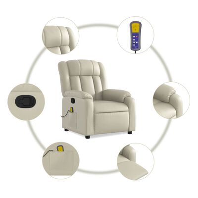 vidaXL Poltrona de massagens reclinável couro artificial cor creme