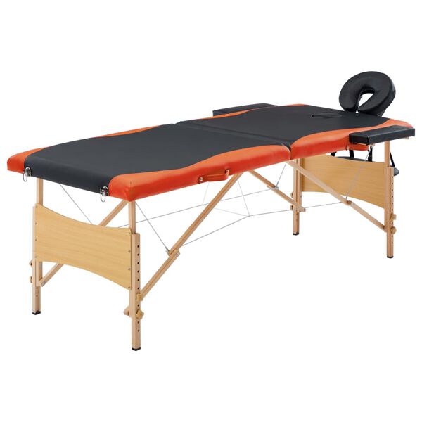 vidaXL Mesa de massagens dobrável 2 zonas madeira preto e laranja