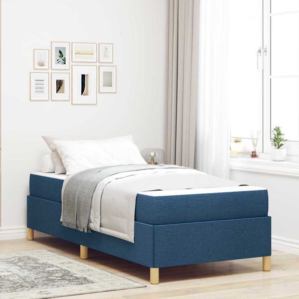 vidaXL Estrutura da Cama com colch&atilde;o Azul 90 x 200 cm tecido