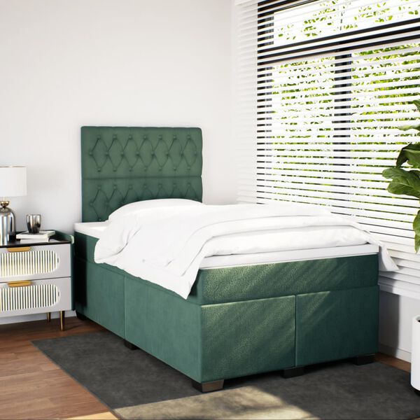 vidaXL Cama boxspring com colch&atilde;o 120x190 cm veludo verde-escuro