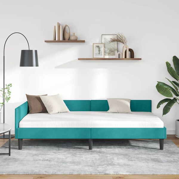 vidaXL Estrutura de Cama de Canto Turquesa 90 cm x 200 cm Veludo