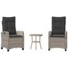 vidaXL 3 pcs conjunto bistr&ocirc; com almofad&otilde;es vime PE cinzento claro