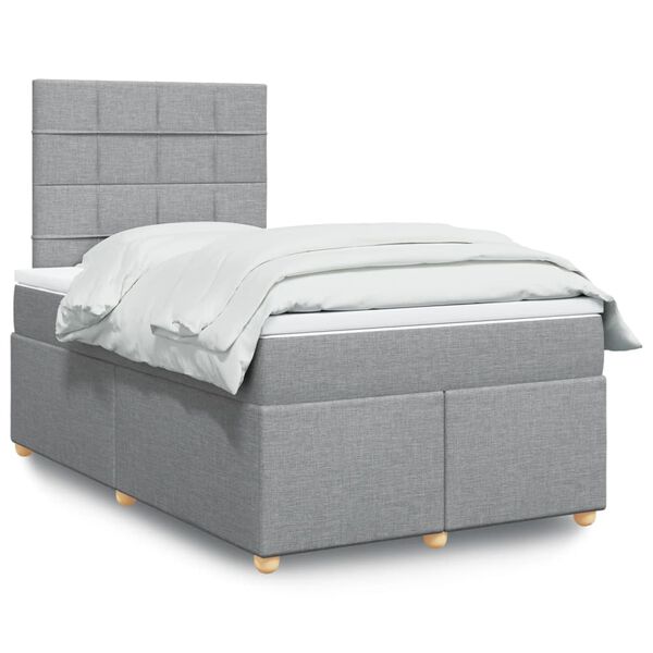 vidaXL Cama boxspring com colch&atilde;o 120x190 cm tecido cinzento-claro