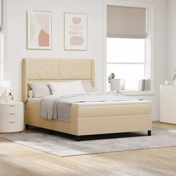 vidaXL Cama Box com colch&atilde;o com cabeceira Creme 160 x 200 cm tecido