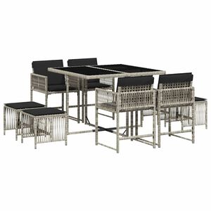vidaXL 9 pcs conjunto de jantar p/ jardim c/ almofad&otilde;es cinzento claro