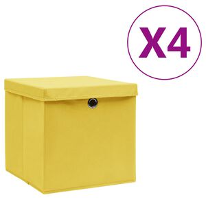 vidaXL Caixas de arruma&ccedil;&atilde;o com tampas 4 pcs 28x28x28 cm amarelo