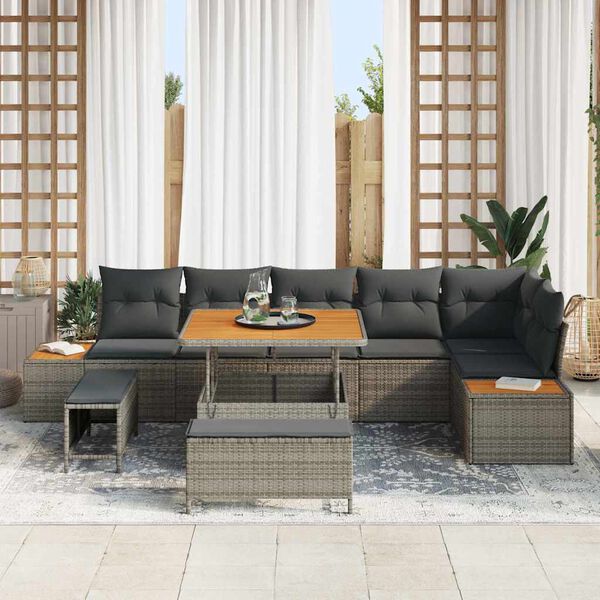 vidaXL Conjunto de Sof&aacute; de Jardim 9 pcs Cinzeto Rattan Sint&eacute;tico
