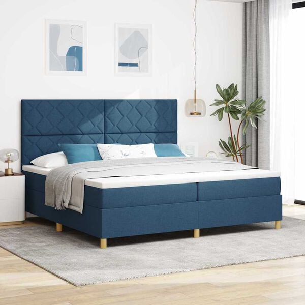 vidaXL Cama Box Spring LED com colch&atilde;o Azul 200 x 200 cm tecido