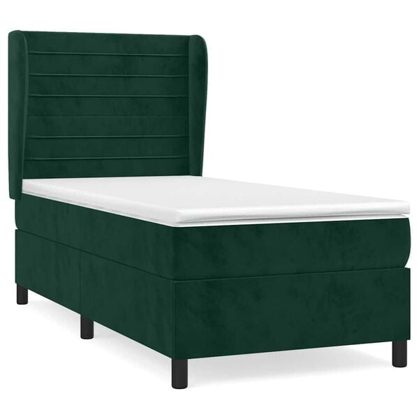 vidaXL Cama com molas/colch&atilde;o 100x200 cm veludo verde-escuro