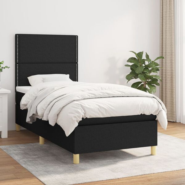 vidaXL Cama com molas/colch&atilde;o 90x190 cm tecido preto