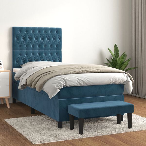 vidaXL Cama com molas/colch&atilde;o 90x190 cm veludo azul-escuro