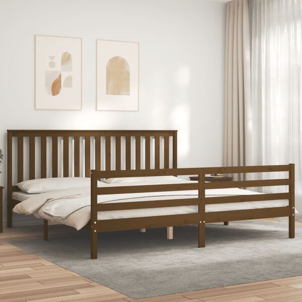 vidaXL Estrutura cama c/ cabeceira 200x200cm maci&ccedil;o castanho-mel