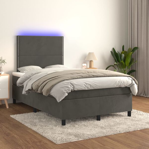 vidaXL Cama box spring c/ colch&atilde;o/LED 120x200cm veludo cinzento-escuro