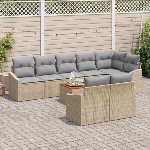 vidaXL Conjunto de Sof&aacute; de Jardim 9 pcs Bege e Cinza Claro vime PE