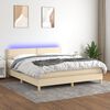 vidaXL Cama box spring c/ colch&atilde;o e LED 180x200 cm tecido cor creme