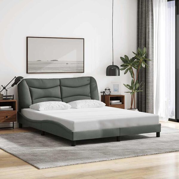 vidaXL Estrutura de cama sem colch&atilde;o Hvar 160x200 cm tecido cinzento-escuro
