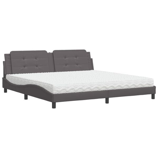 vidaXL Cama com colch&atilde;o Zadar 200x200 cm couro artificial cinzento