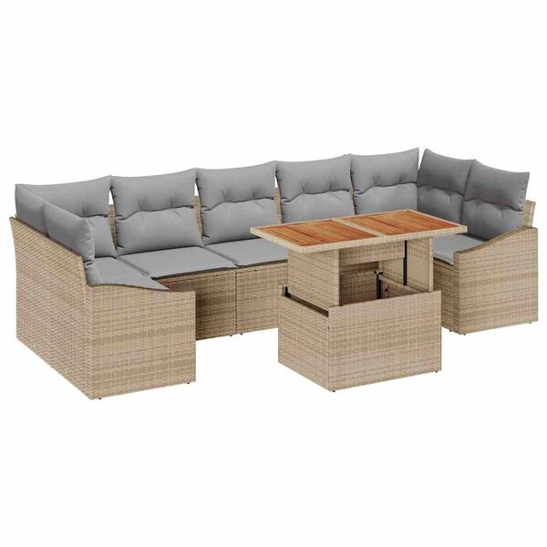 vidaXL Conjunto de Sof&aacute; de Jardim 8 pcs Bege e Cinza Claro