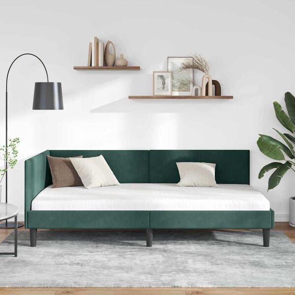 vidaXL Estrutura de Cama de Canto Verde Escuro 90 cm x 200 cm Veludo