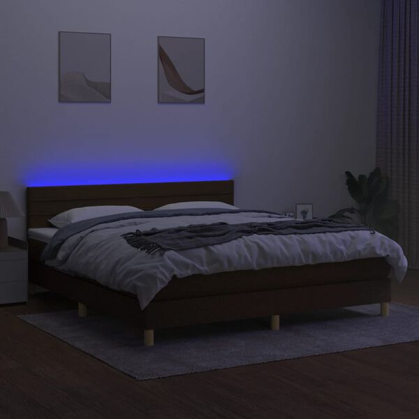 vidaXL Cama box spring c/ colch&atilde;o/LED 180x200cm tecido castanho-escuro