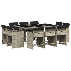 vidaXL 11 pcs conjunto jantar p/ jardim c/ almofad&otilde;es vime PE cinzento