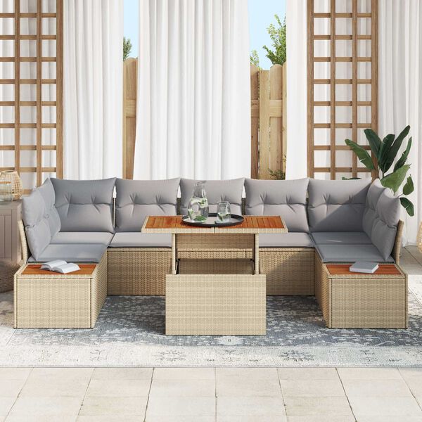 vidaXL Conjunto de Sof&aacute; de Jardim 8 pcs Bege Rattan Sint&eacute;tico