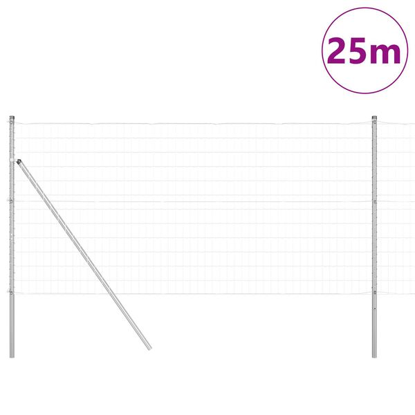 vidaXL Cerca com Poste Prateado 1,2 x 25 m A&ccedil;o e PVC