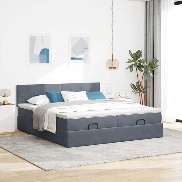 vidaXL Estrutura cama otomana colchões 160x200 cm cinzento escuro