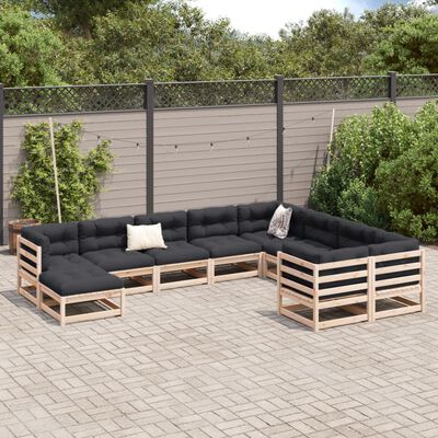 vidaXL 10 pcs conjunto sofás jardim c/ almofadões madeira pinho maciço