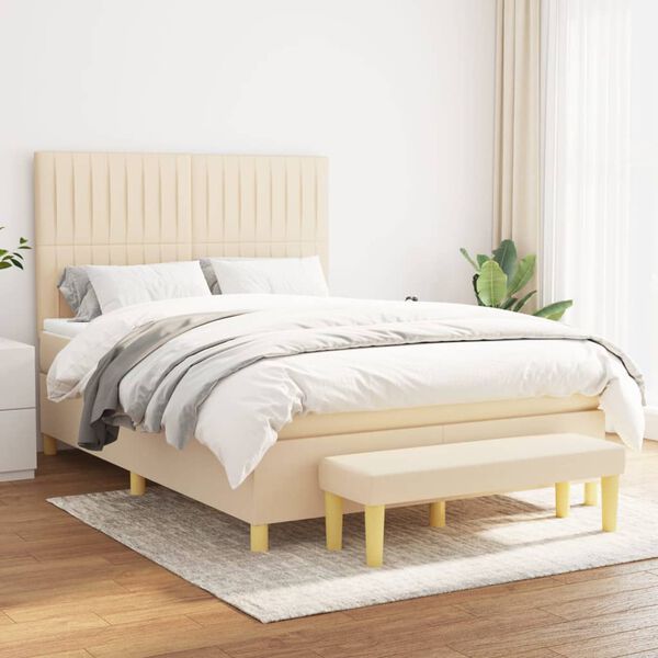 vidaXL Cama com molas/colch&atilde;o 140x190 cm tecido cor creme