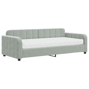 vidaXL Sof&aacute;-cama com colch&atilde;o 90x200 cm veludo cinzento-claro
