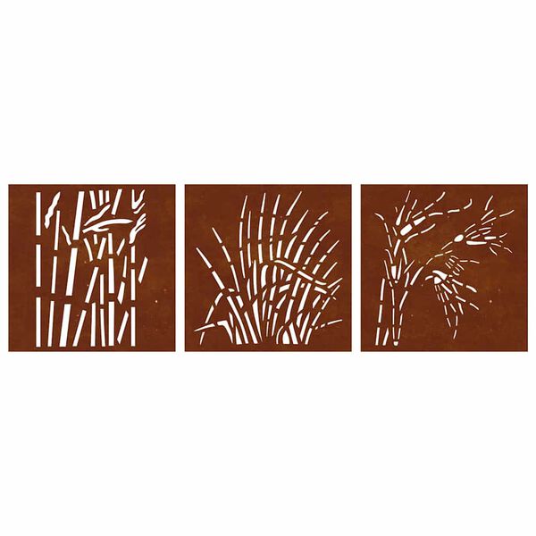 vidaXL Decora&ccedil;&otilde;es p/ muro jardim 3pcs 105x55cm a&ccedil;o corten design relva