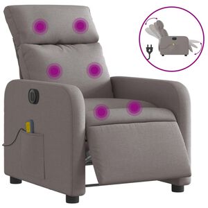 vidaXL Poltrona reclin&aacute;vel massagens el&eacute;trica tecido cinza-acastanhado