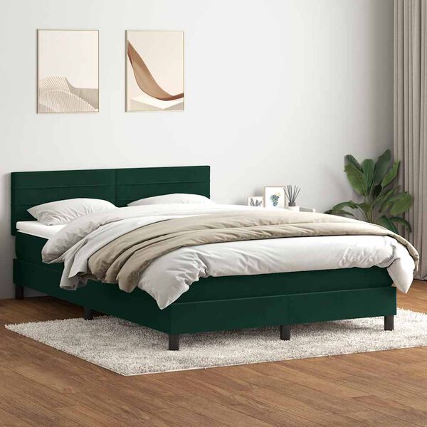 vidaXL Cama box spring com colch&atilde;o 160x210 cm veludo verde escuro