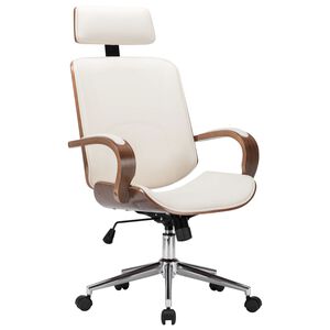 vidaXL Cadeira girat&oacute;ria c/ encosto couro artif. madeira curvada creme