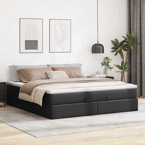 vidaXL Estrutura de cama otomana com colch&atilde;o 160x200 cm preta