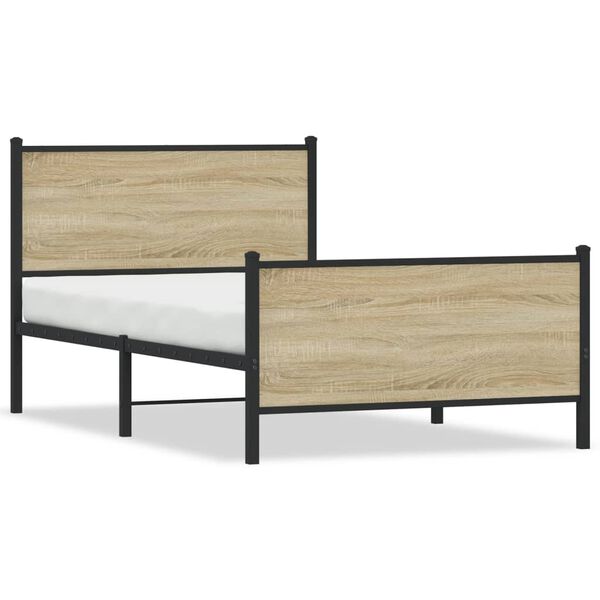 vidaXL Estrutura de cama sem colch&atilde;o 100x200 cm metal carvalho sonoma