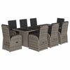 vidaXL 9 pcs conjunto de jantar p/ jardim c/ almofad&otilde;es vime PE cinza