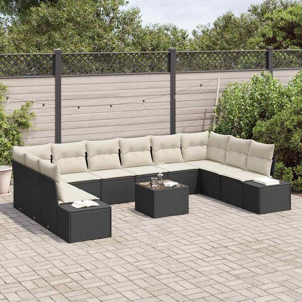 vidaXL Conjunto de Sof&aacute; de Jardim com almofada 11 pcs Preto e Creme