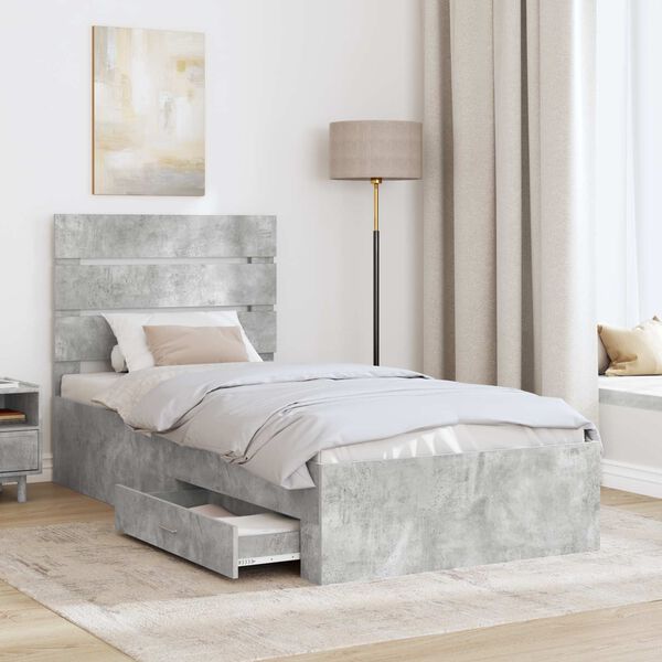 vidaXL Estrutura da Cama com gaveta Cinza Concreto e Prata 70 x 190 cm
