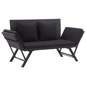 vidaXL Banco de jardim c/ almofad&otilde;es 176 cm vime PE preto