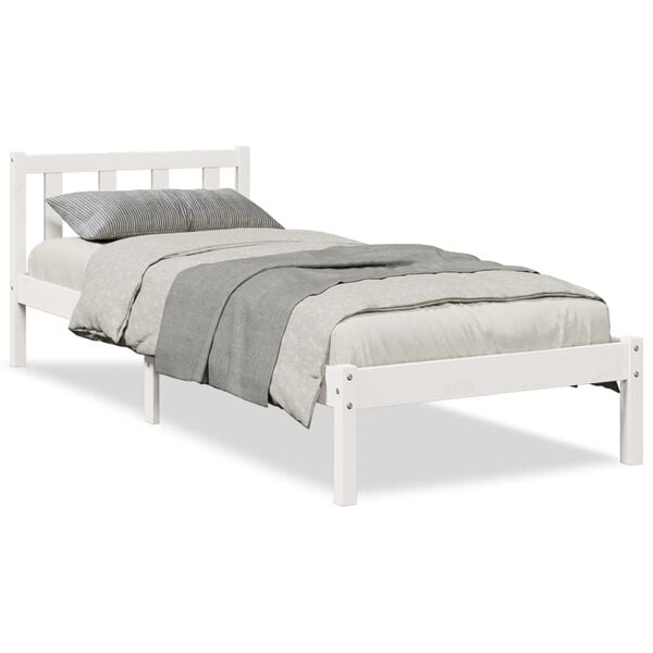 vidaXL Cama extra longa sem colch&atilde;o 100x210 cm pinho maci&ccedil;o branco