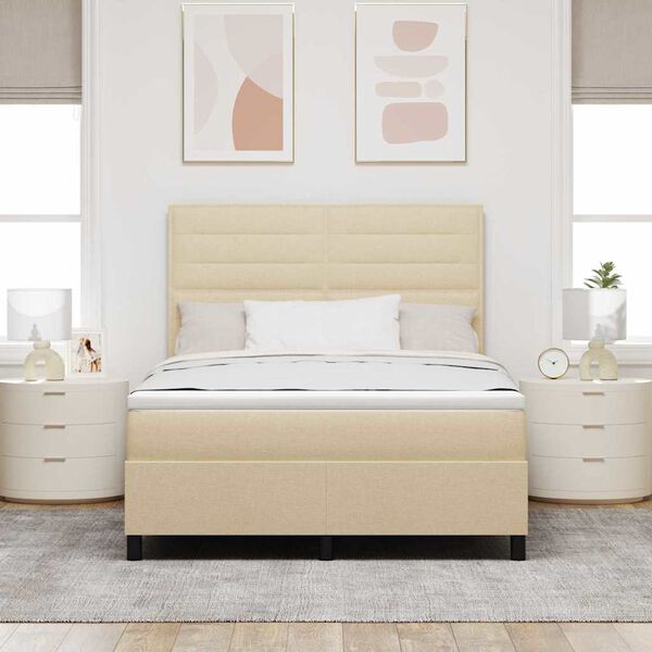 vidaXL Cama Box com colch&atilde;o com led Creme 140 x 200 cm tecido