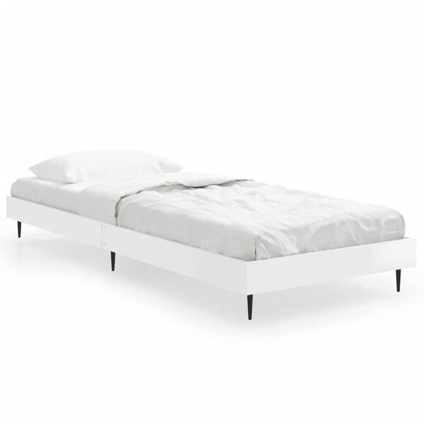 vidaXL Estrutura cama 75x190 cm derivados de madeira branco brilhante